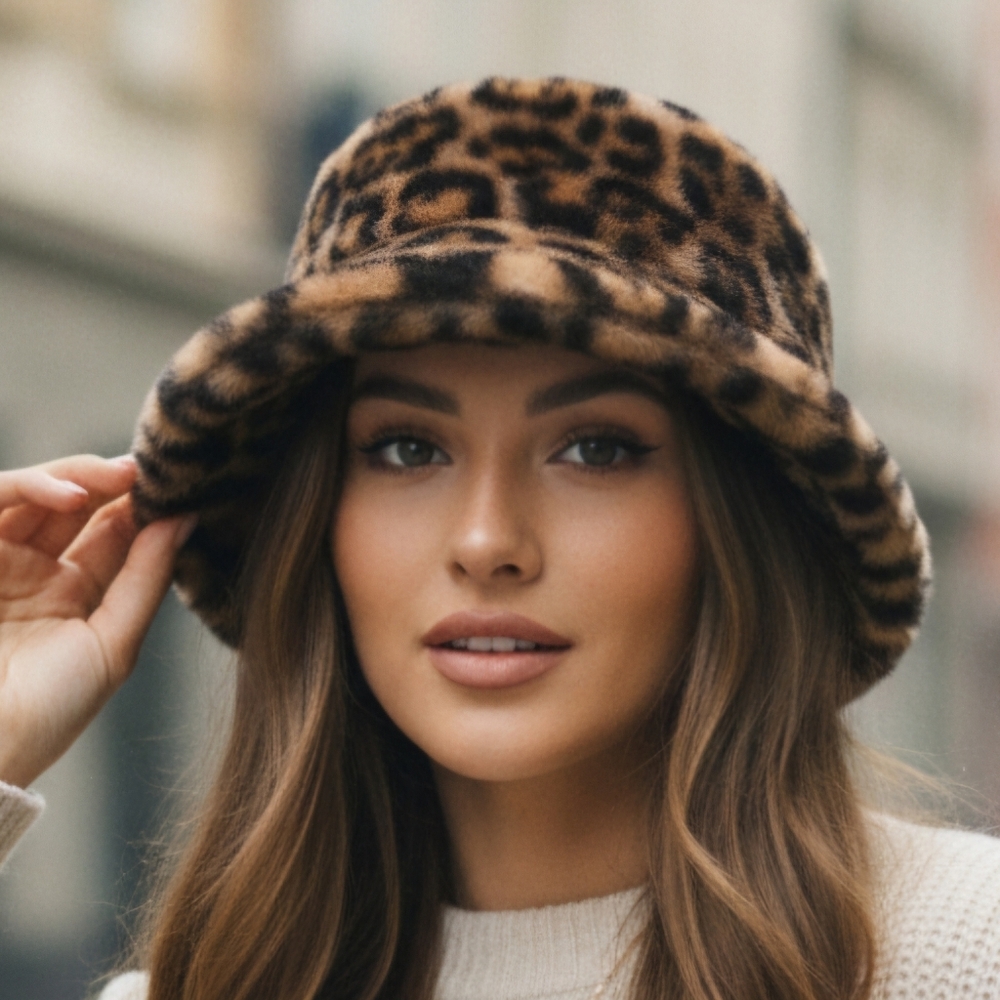 Faux Fur Bucket Hat Animal Print -3 Different Styles Leopard Print Cheetah Print - Picture 10 of 16